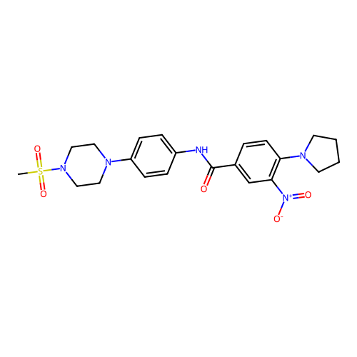 N-[4-(4-methylsulfonylpiperazin-1-yl)phenyl]-3-nitro-4-pyrrolidin-1-ylbenzamide structure