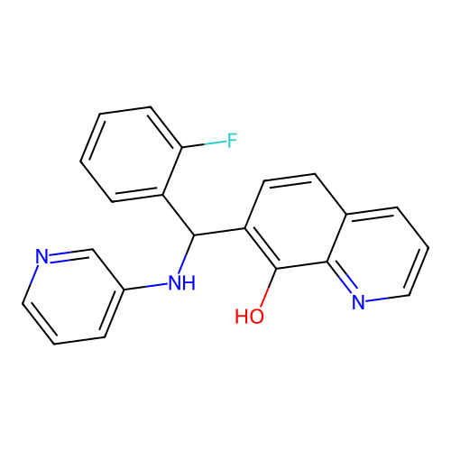 Rac-7-((2-fluorophenyl)(pyridin-3-ylamino)methyl)quinolin-8-ol structure