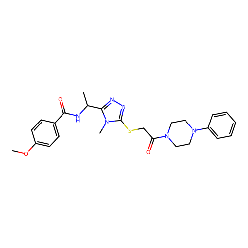 4-methoxy-N-[1-(4-methyl-5-{[2-oxo-2-(4-phenylpiperazin-1-yl)ethyl]sulfanyl}-4H-1,2,4-triazol-3-yl)ethyl]benzamide structure