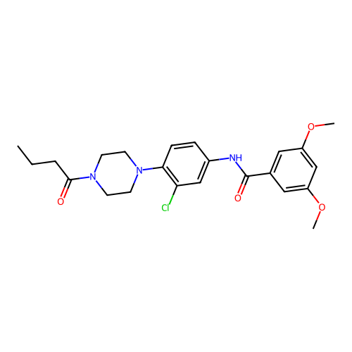 N-[4-(4-butanoylpiperazin-1-yl)-3-chlorophenyl]-3,5-dimethoxybenzamide structure