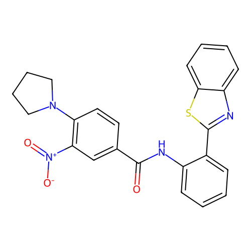 N-[2-(1,3-benzothiazol-2-yl)phenyl]-3-nitro-4-pyrrolidin-1-ylbenzamide structure