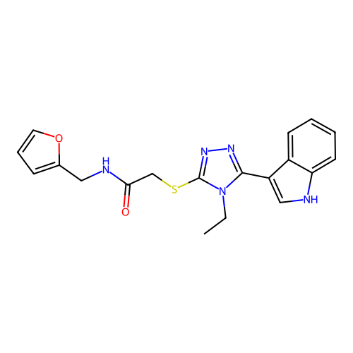 2-((4-ethyl-5-(1H-indol-3-yl)-4H-1,2,4-triazol-3-yl)thio)-N-(furan-2-ylmethyl)acetamide structure