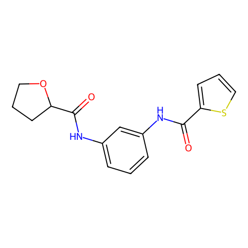 N-{3-[(thiophen-2-ylcarbonyl)amino]phenyl}tetrahydrofuran-2-carboxamide structure