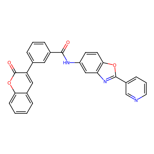 3-(2-oxochromen-3-yl)-N-(2-pyridin-3-yl-1,3-benzoxazol-5-yl)benzamide structure