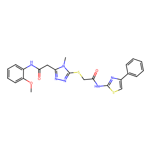 2-[(5-{2-[(2-methoxyphenyl)amino]-2-oxoethyl}-4-methyl-4H-1,2,4-triazol-3-yl)sulfanyl]-N-(4-phenyl-1,3-thiazol-2-yl)acetamide structure