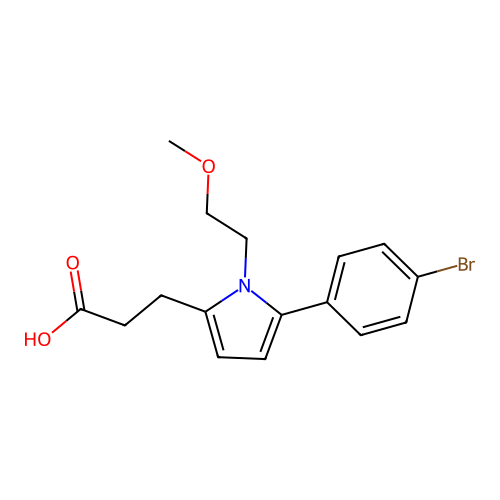 3-[5-(4-bromophenyl)-1-(2-methoxyethyl)-1H-pyrrol-2-yl]propanoic acid structure