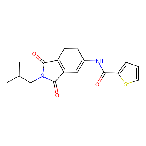 N-[2-(2-methylpropyl)-1,3-dioxoisoindol-5-yl]thiophene-2-carboxamide structure