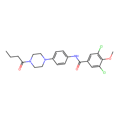 N-[4-(4-butanoylpiperazin-1-yl)phenyl]-3,5-dichloro-4-methoxybenzamide structure