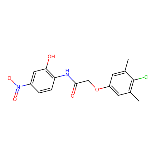 2-(4-chloro-3,5-dimethylphenoxy)-N-(2-hydroxy-4-nitrophenyl)acetamide structure