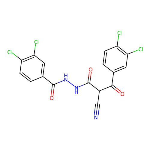3,4-dichloro-N'-[2-cyano-3-(3,4-dichlorophenyl)-3-oxopropanoyl]benzohydrazide structure