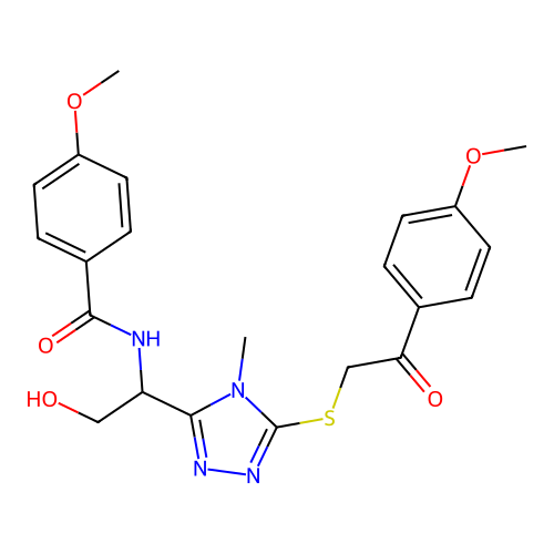 N-[2-hydroxy-1-(5-{[2-(4-methoxyphenyl)-2-oxoethyl]sulfanyl}-4-methyl-4H-1,2,4-triazol-3-yl)ethyl]-4-methoxybenzamide structure