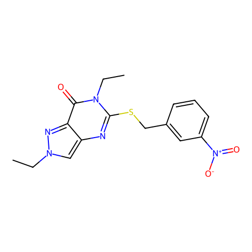 2,6-Diethyl-5-[(3-nitrophenyl)methylsulfanyl]pyrazolo[4,3-d]pyrimidin-7-one structure