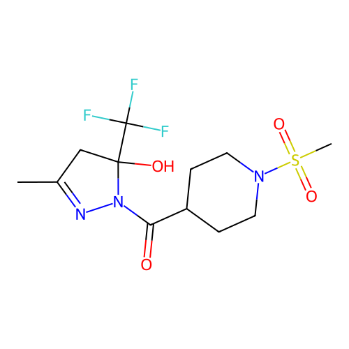 [5-hydroxy-3-methyl-5-(trifluoromethyl)-4H-pyrazol-1-yl]-(1-methylsulfonylpiperidin-4-yl)methanone structure