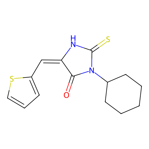 3-Cyclohexyl-2-mercapto-5-thiophen-2-ylmethylene-3,5-dihydro-imidazol-4-one structure