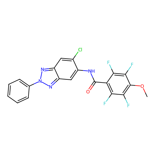 N-(6-chloro-2-phenylbenzotriazol-5-yl)-2,3,5,6-tetrafluoro-4-methoxybenzamide structure