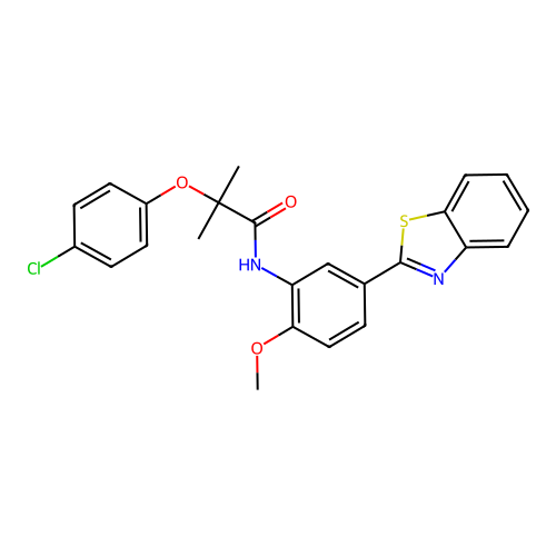 N-[5-(1,3-benzothiazol-2-yl)-2-methoxyphenyl]-2-(4-chlorophenoxy)-2-methylpropanamide structure