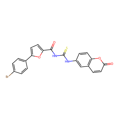 5-(4-bromophenyl)-N-[(2-oxochromen-6-yl)carbamothioyl]furan-2-carboxamide structure