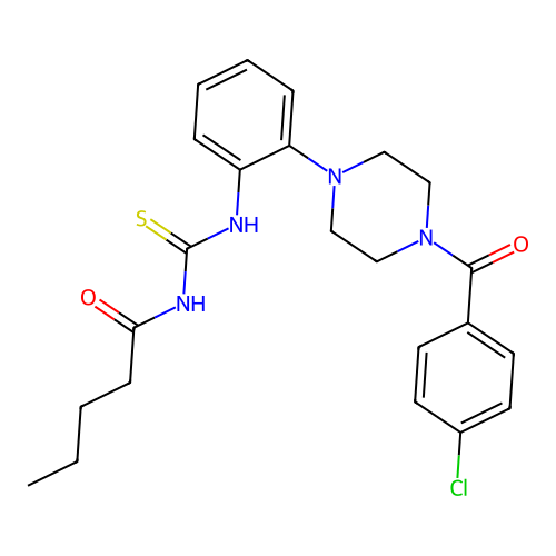 N-[[2-[4-(4-chlorobenzoyl)piperazin-1-yl]phenyl]carbamothioyl]pentanamide structure