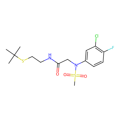 N-(2-tert-butylsulfanylethyl)-2-(3-chloro-4-fluoro-N-methylsulfonylanilino)acetamide structure