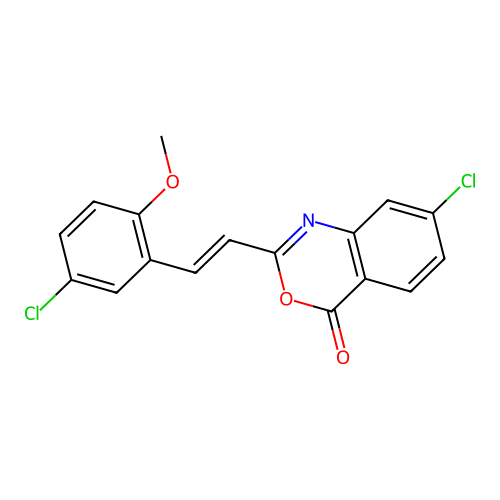 7-chloro-2-[(E)-2-(5-chloro-2-methoxyphenyl)ethenyl]-3,1-benzoxazin-4-one structure