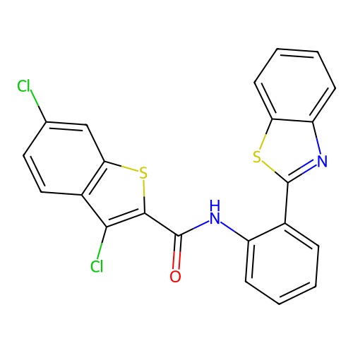 N-[2-(1,3-benzothiazol-2-yl)phenyl]-3,6-dichloro-1-benzothiophene-2-carboxamide structure