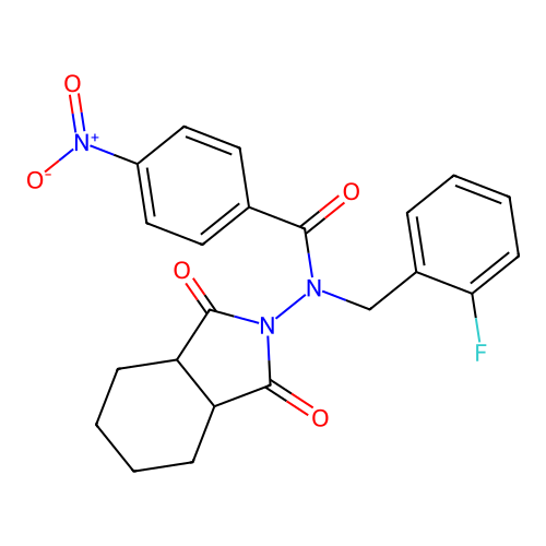 N-(1,3-dioxooctahydro-2H-isoindol-2-yl)-N-(2-fluorobenzyl)-4-nitrobenzamide structure