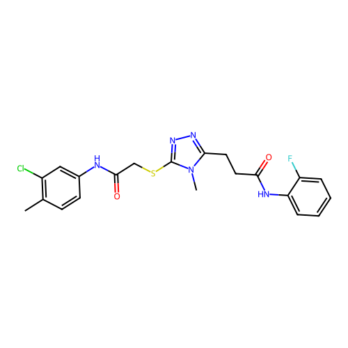 3-[5-({2-[(3-chloro-4-methylphenyl)amino]-2-oxoethyl}sulfanyl)-4-methyl-4H-1,2,4-triazol-3-yl]-N-(2-fluorophenyl)propanamide structure