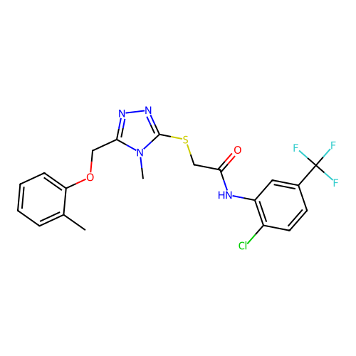N-[2-chloro-5-(trifluoromethyl)phenyl]-2-({4-methyl-5-[(2-methylphenoxy)methyl]-4H-1,2,4-triazol-3-yl}sulfanyl)acetamide structure