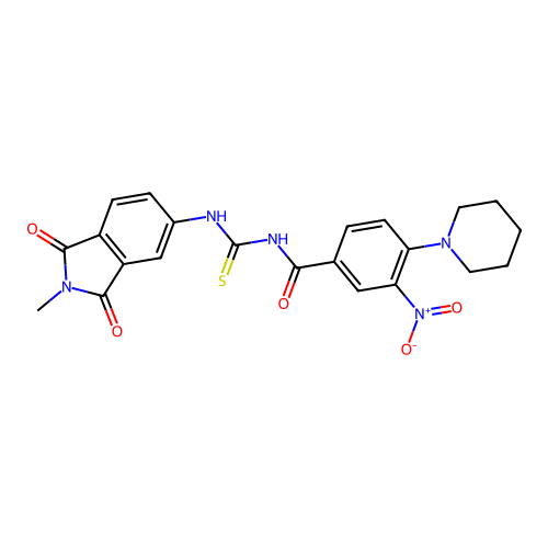N-[(2-methyl-1,3-dioxoisoindol-5-yl)carbamothioyl]-3-nitro-4-piperidin-1-ylbenzamide structure