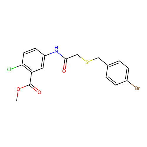 Methyl 5-({[(4-bromobenzyl)sulfanyl]acetyl}amino)-2-chlorobenzoate structure
