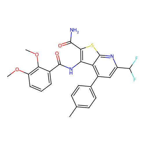 6-(difluoromethyl)-3-[(2,3-dimethoxybenzoyl)amino]-4-(4-methylphenyl)thieno[2,3-b]pyridine-2-carboxamide structure