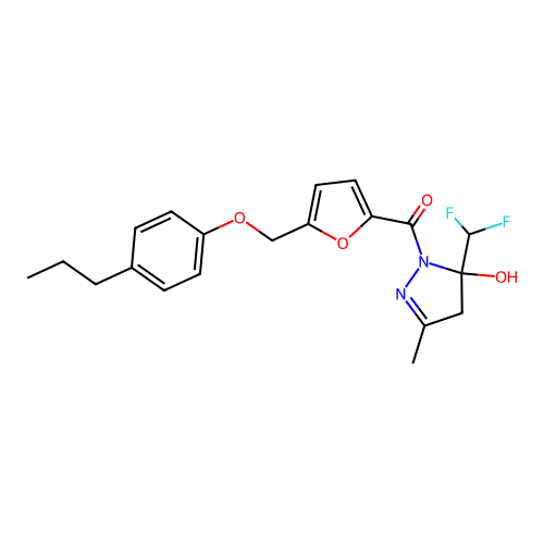 [5-(difluoromethyl)-5-hydroxy-3-methyl-4H-pyrazol-1-yl]-[5-[(4-propylphenoxy)methyl]furan-2-yl]methanone structure