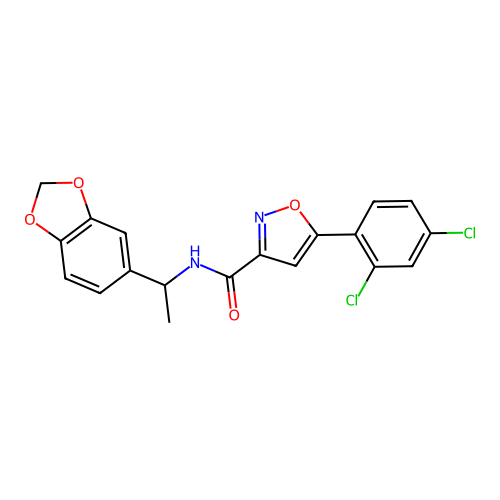 N-[1-(1,3-benzodioxol-5-yl)ethyl]-5-(2,4-dichlorophenyl)-1,2-oxazole-3-carboxamide structure