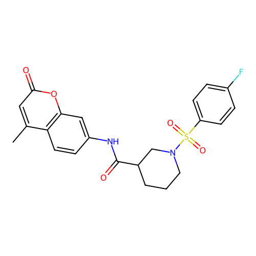 1-(4-fluorophenyl)sulfonyl-N-(4-methyl-2-oxochromen-7-yl)piperidine-3-carboxamide structure