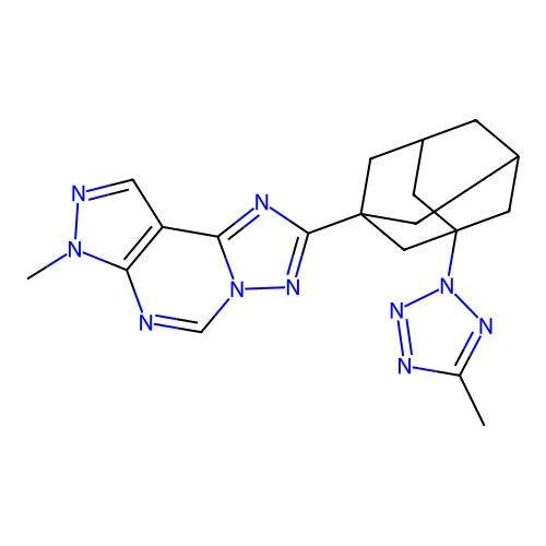 7-methyl-2-(3-(5-methyl-2H-tetrazol-2-yl)adamantan-1-yl)-7H-pyrazolo[4,3-e][1,2,4]triazolo[1,5-c]pyrimidine structure