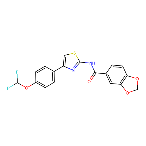 N-[4-[4-(difluoromethoxy)phenyl]-1,3-thiazol-2-yl]-1,3-benzodioxole-5-carboxamide structure