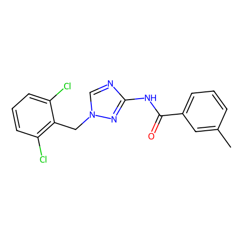 N-[1-[(2,6-dichlorophenyl)methyl]-1,2,4-triazol-3-yl]-3-methylbenzamide structure