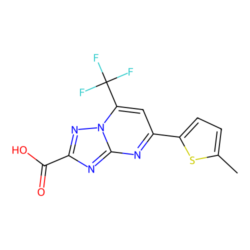 5-(5-methylthiophen-2-yl)-7-(trifluoromethyl)-[1,2,4]triazolo[1,5-a]pyrimidine-2-carboxylic acid structure