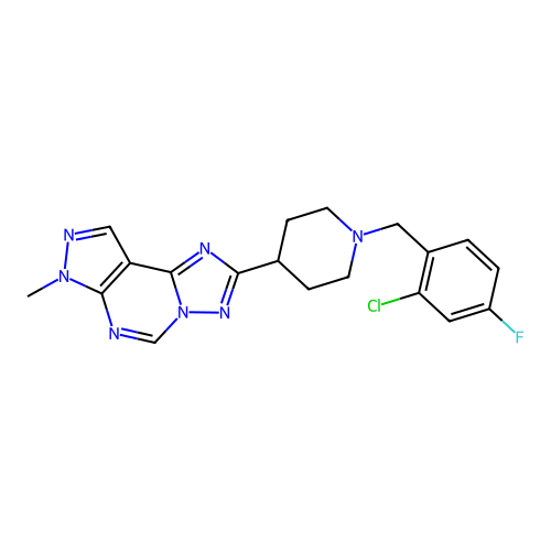 2-(1-(2-chloro-4-fluorobenzyl)piperidin-4-yl)-7-methyl-7H-pyrazolo[4,3-e][1,2,4]triazolo[1,5-c]pyrimidine structure