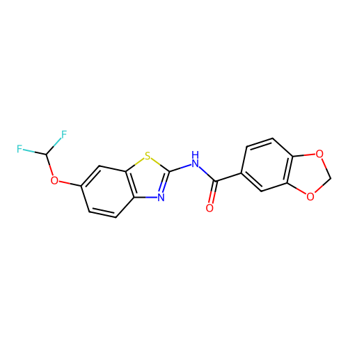 N-[6-(difluoromethoxy)-1,3-benzothiazol-2-yl]-1,3-benzodioxole-5-carboxamide structure