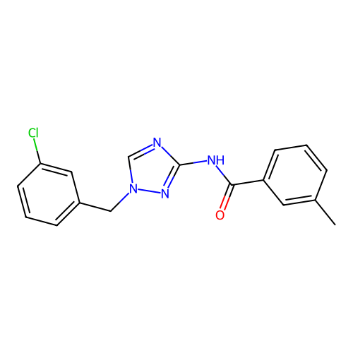 N-[1-[(3-chlorophenyl)methyl]-1,2,4-triazol-3-yl]-3-methylbenzamide structure