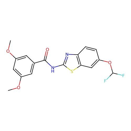 N-[6-(difluoromethoxy)-1,3-benzothiazol-2-yl]-3,5-dimethoxybenzamide structure