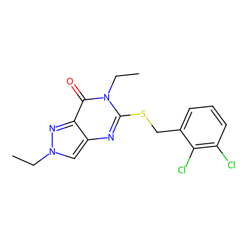 5-[(2,3-Dichlorophenyl)methylsulfanyl]-2,6-diethylpyrazolo[4,3-d]pyrimidin-7-one structure