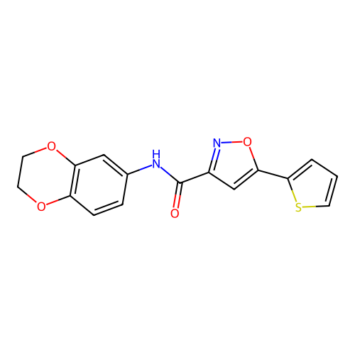 N-(2,3-dihydro-1,4-benzodioxin-6-yl)-5-thiophen-2-yl-1,2-oxazole-3-carboxamide structure
