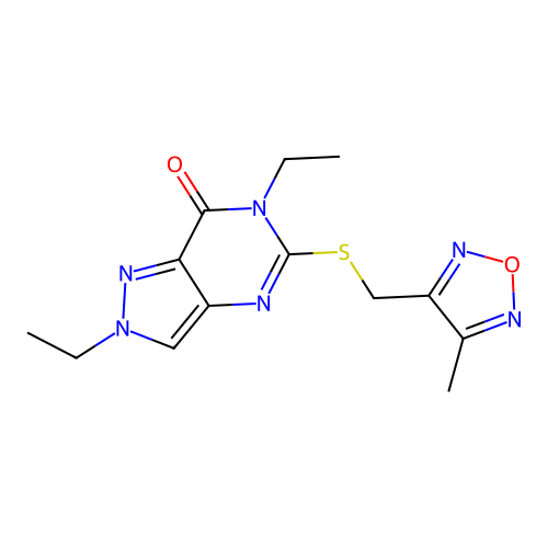2,6-diethyl-5-[(4-methyl-1,2,5-oxadiazol-3-yl)methylsulfanyl]pyrazolo[4,3-d]pyrimidin-7-one structure