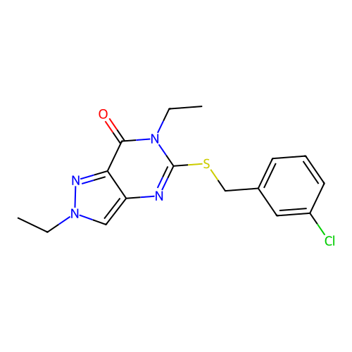 5-[(3-Chlorophenyl)methylsulfanyl]-2,6-diethylpyrazolo[4,3-d]pyrimidin-7-one structure