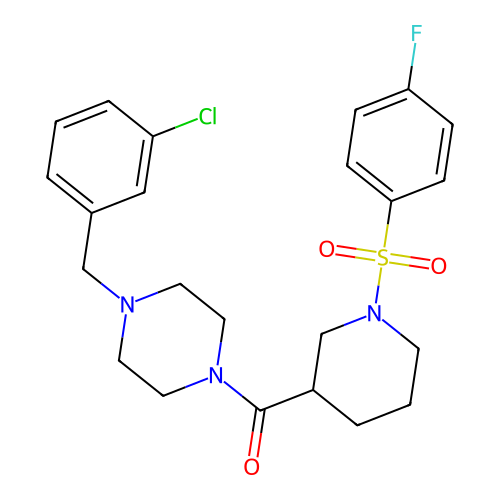 [4-[(3-chlorophenyl)methyl]piperazin-1-yl]-[1-(4-fluorophenyl)sulfonylpiperidin-3-yl]methanone structure