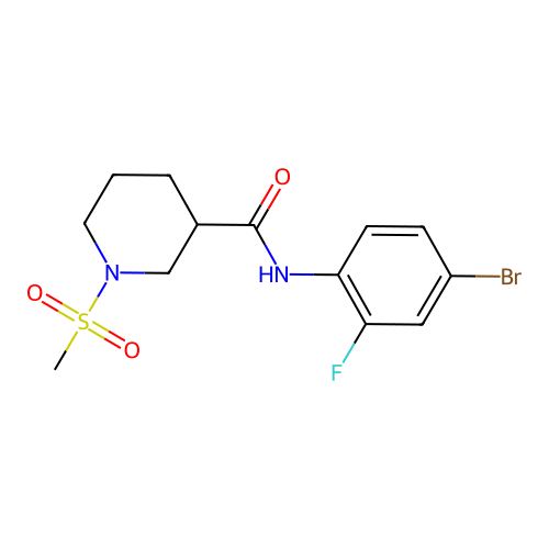 N-(4-bromo-2-fluorophenyl)-1-methylsulfonylpiperidine-3-carboxamide structure