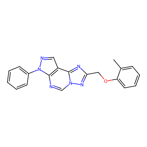 2-[(2-methylphenoxy)methyl]-7-phenyl-7H-pyrazolo[4,3-e][1,2,4]triazolo[1,5-c]pyrimidine structure