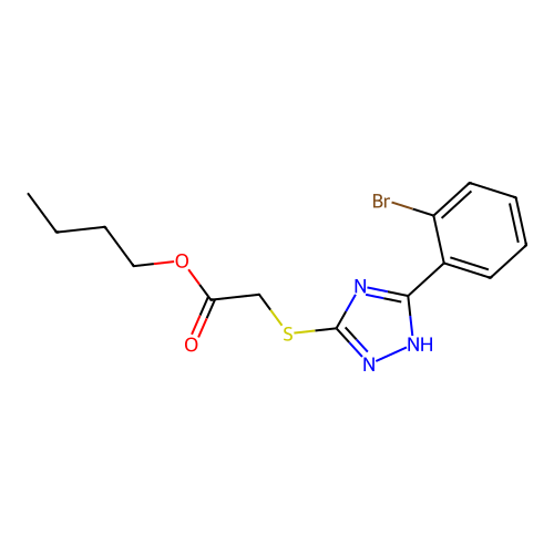 Acetic acid, [[5-(2-bromophenyl)-1H-1,2,4-triazol-3-yl]thio]-, butyl ester structure